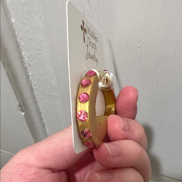 Gold and Pink Earrings by Hidden Truth Jewelry - Picture 3 of 6